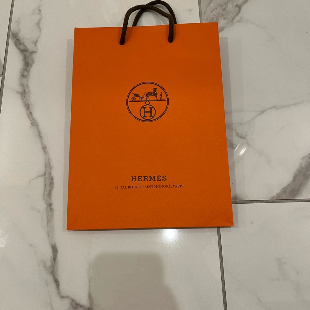 Authentic Hermes Vibrant Orange Bag with Black Handles